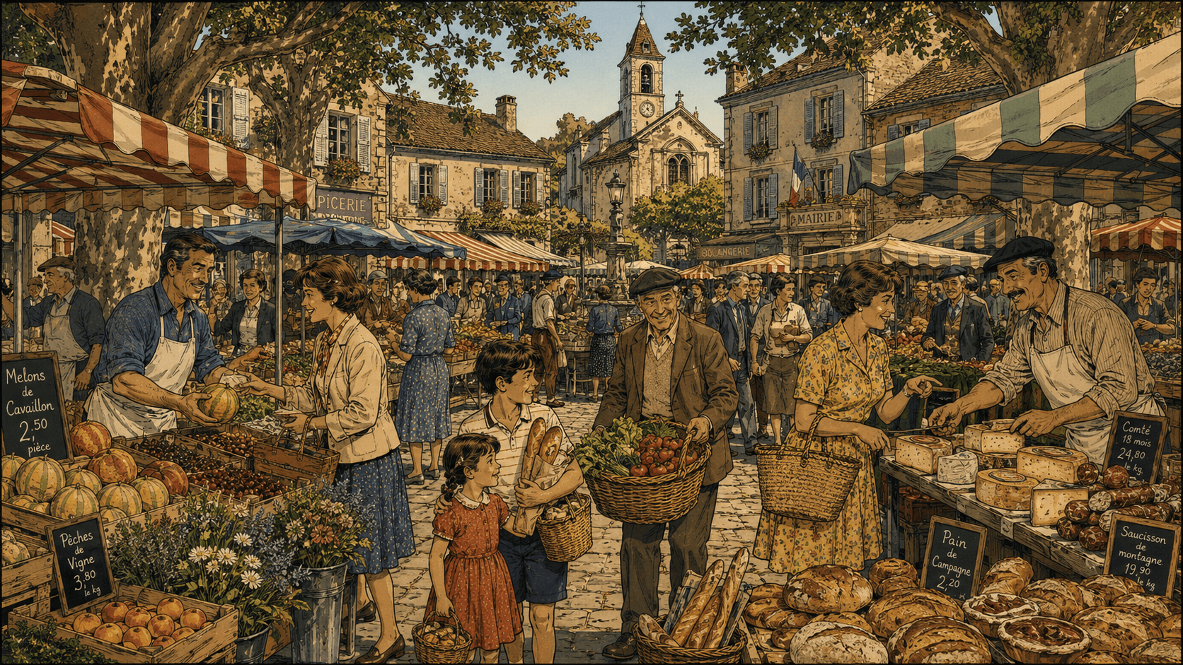 Un marché, dans sa forme la plus simple : des besoins, des produits, des prix, des échanges — et une valeur qui circule.