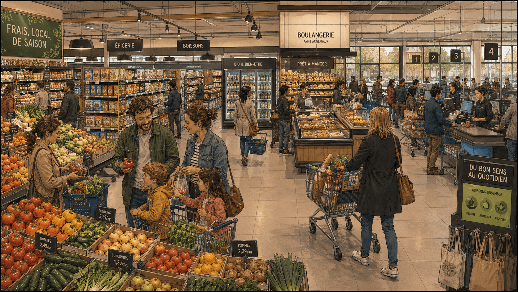 Même au supermarché, l’économie reste une affaire d’échanges, de prix, de besoins et de création de valeur.